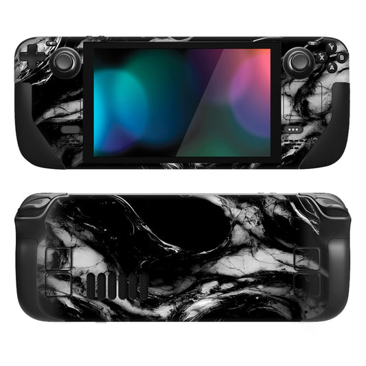 PlayVital Full Set Protective Skin Decal for Steam Deck, Custom Stickers Vinyl Cover for Steam Deck Handheld Gaming PC - Black Watercolor Marble - SDTM030 playvital