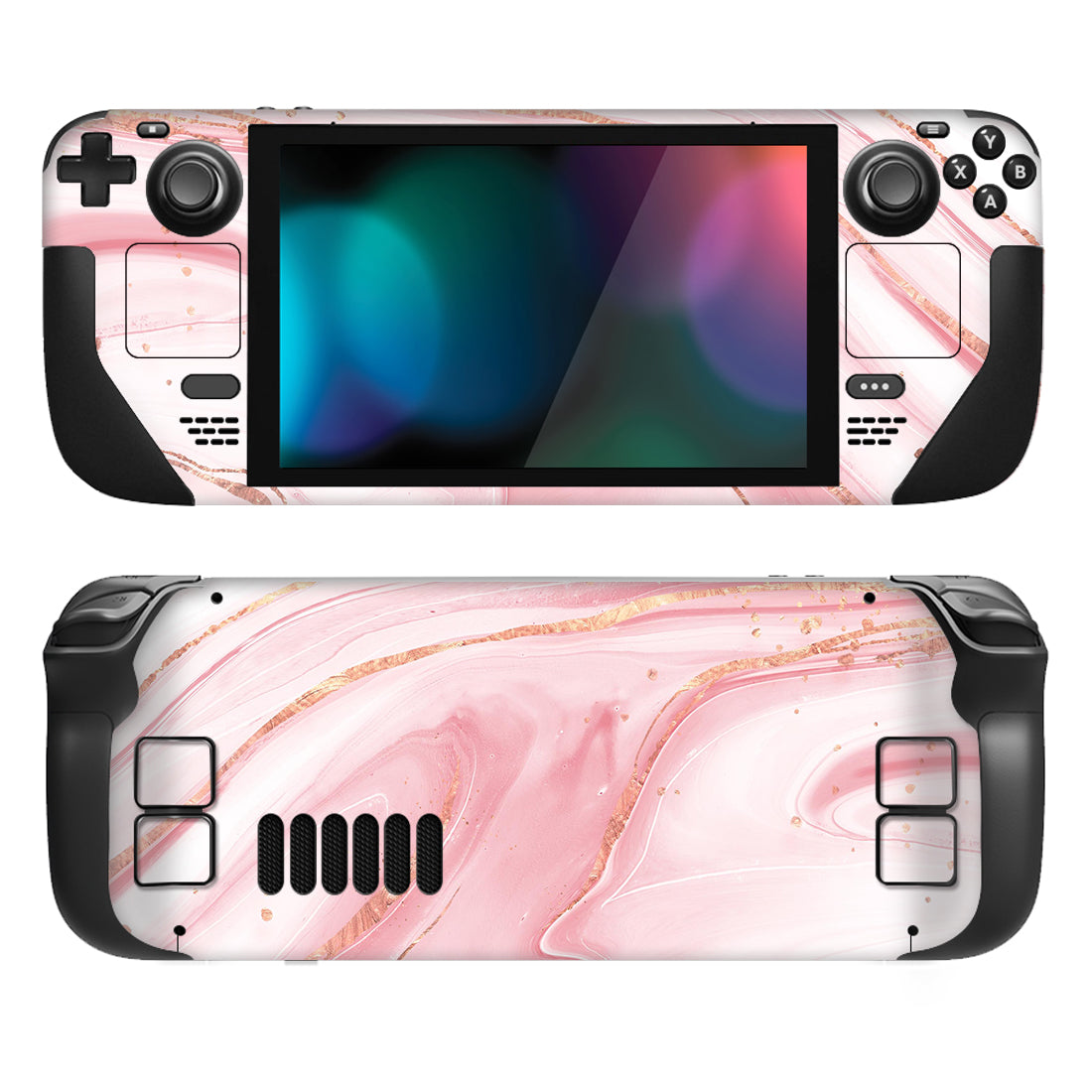 PlayVital Full Set Protective Skin Decal for Steam Deck, Custom Stickers Vinyl Cover for Steam Deck Handheld Gaming PC - Pink Gold Marble - SDTM031 playvital