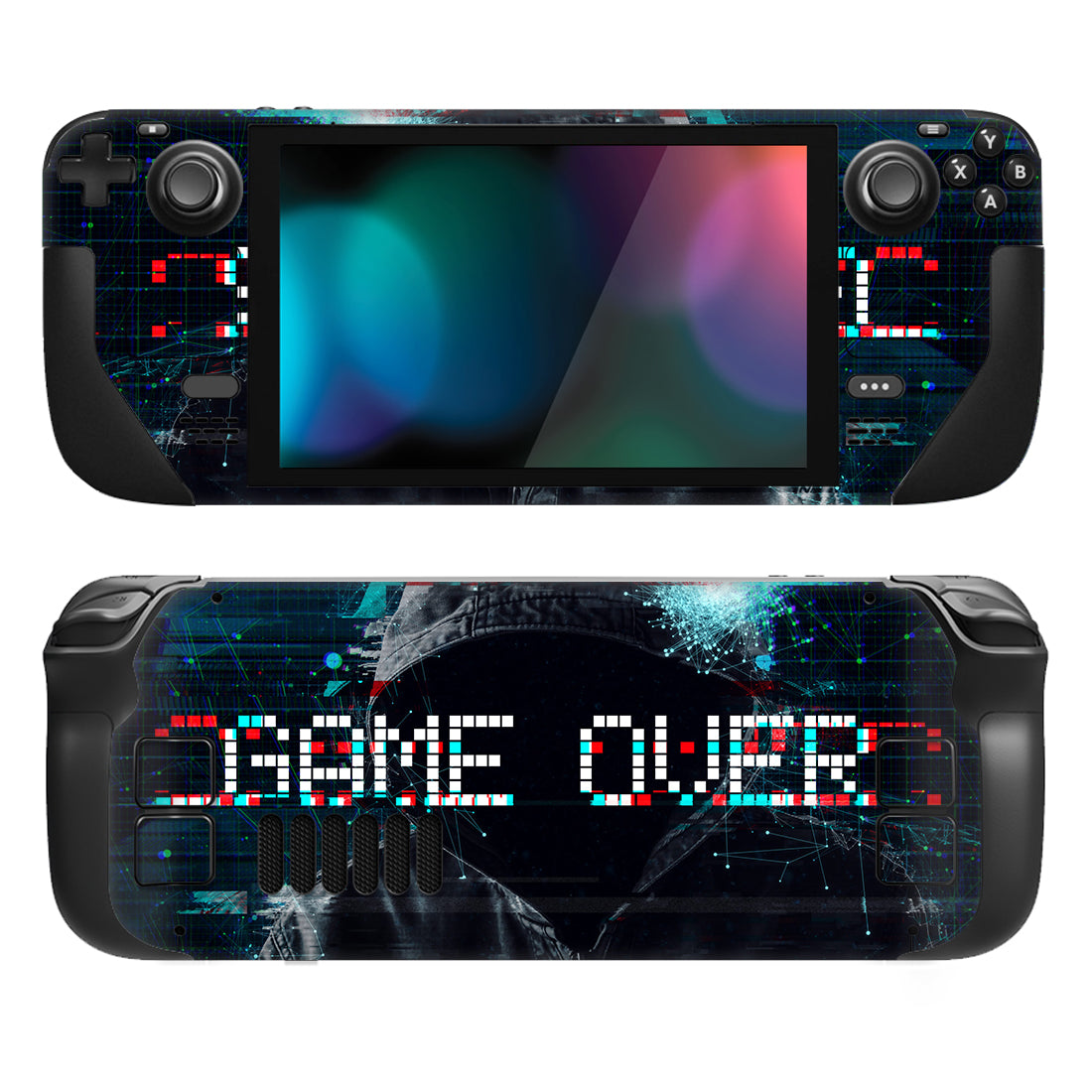 PlayVital Full Set Protective Skin Decal for Steam Deck, Custom Stickers Vinyl Cover for Steam Deck Handheld Gaming PC - Game Over Hacker - SDTM043 playvital