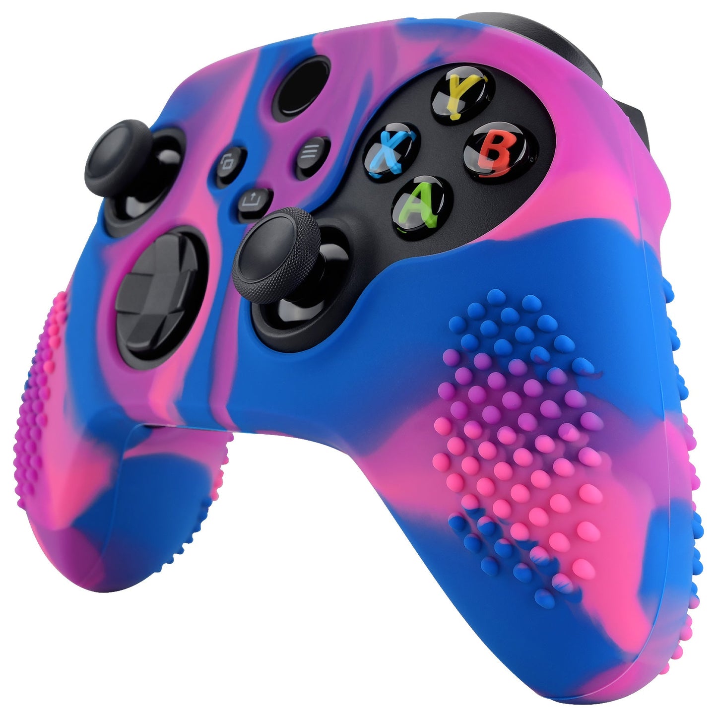 PlayVital Pink & Purple & Blue 3D Studded Edition Anti-slip Silicone Cover Skin for Xbox Series X Controller, Soft Rubber Case Protector for Xbox Series S Controller with 6 Black Thumb Grip Caps - SDX3015 PlayVital