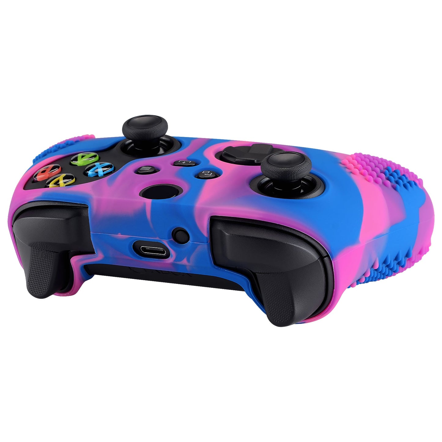 PlayVital Pink & Purple & Blue 3D Studded Edition Anti-slip Silicone Cover Skin for Xbox Series X Controller, Soft Rubber Case Protector for Xbox Series S Controller with 6 Black Thumb Grip Caps - SDX3015 PlayVital