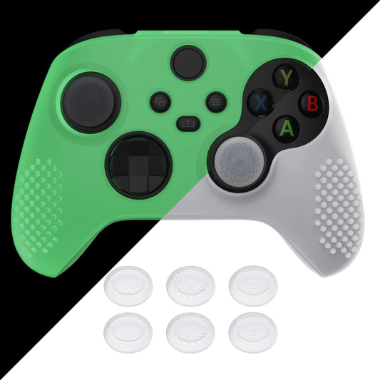 PlayVital Glow in Dark - Green 3D Studded Edition Anti-Slip Silicone Cover Skin for Xbox Series X Controller, Soft Rubber Case Protector for Xbox Series S Controller with Thumb Grip Caps - SDX3020 PlayVital