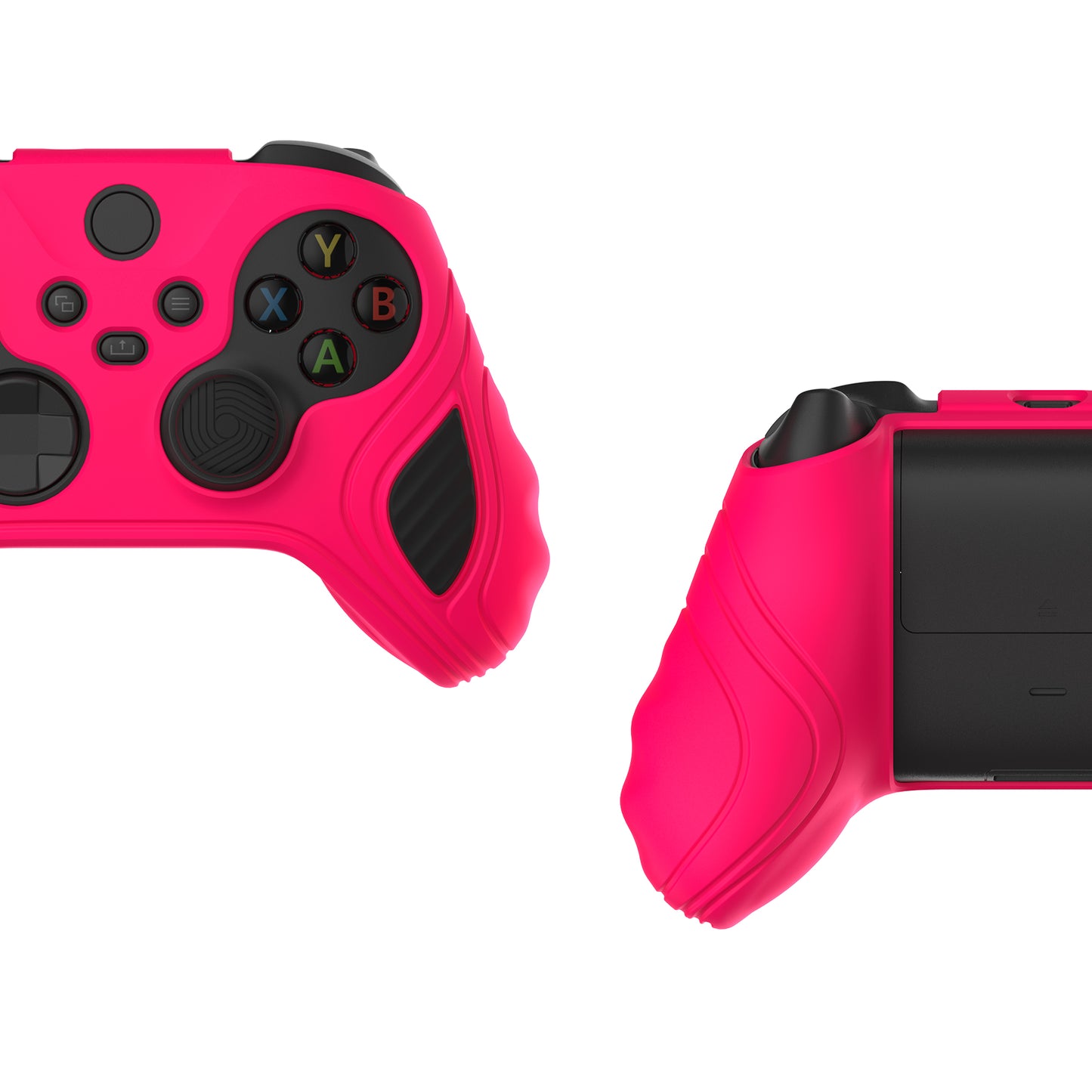 PlayVital Scorpion Edition Two-Tone Anti-Slip Silicone Case Cover for Xbox Series X/S Controller, Soft Rubber Case for Xbox Core Controller with Thumb Grip Caps - Bright Pink & Black - SPX3007 PlayVital