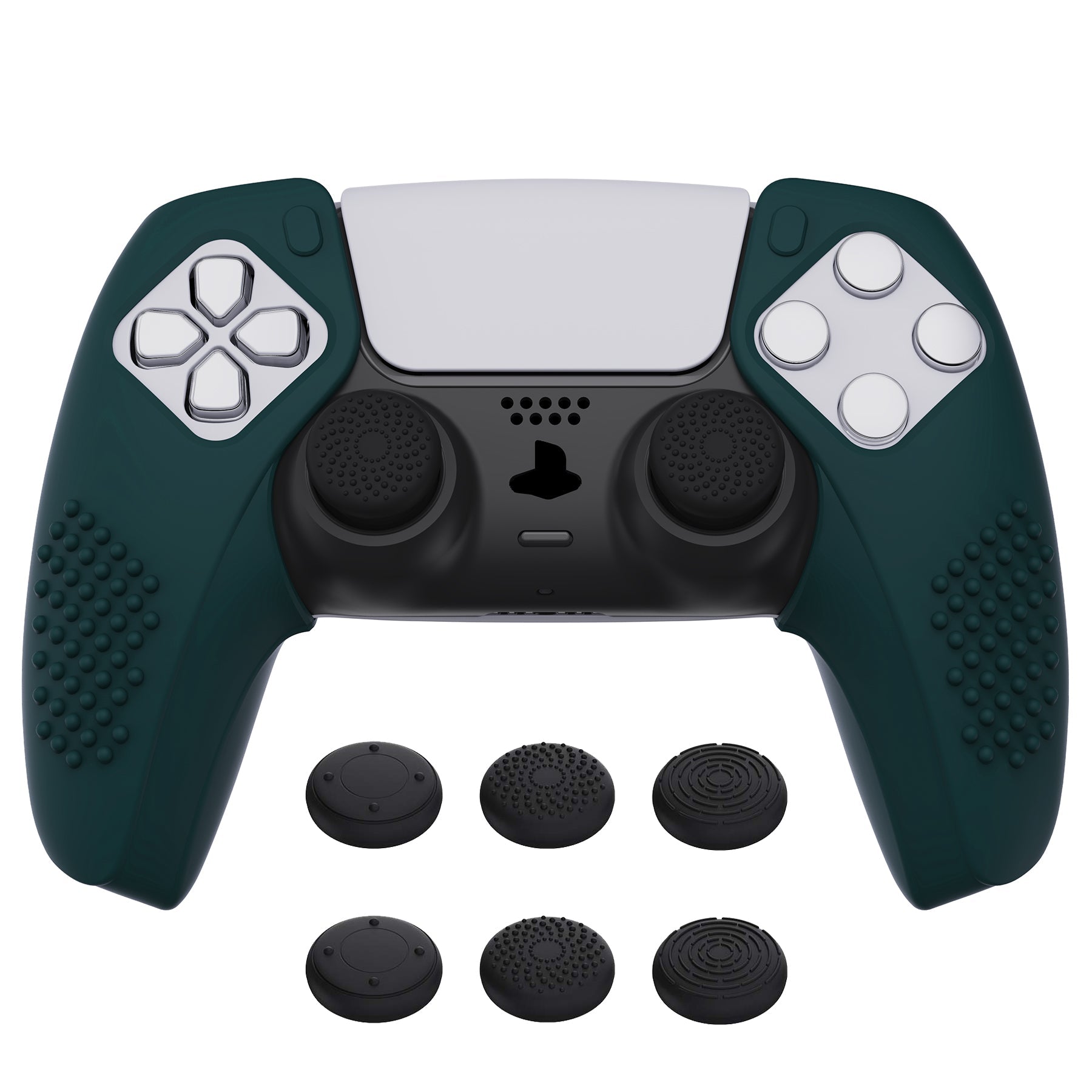 PlayVital 3D Studded Edition Racing Green Ergonomic Soft Controller Silicone Case Grips for PS5, Rubber Protector Skins with 6 Black Thumbstick Caps for PS5 Controller Compatible with Charging Station - TDPF018 PlayVital