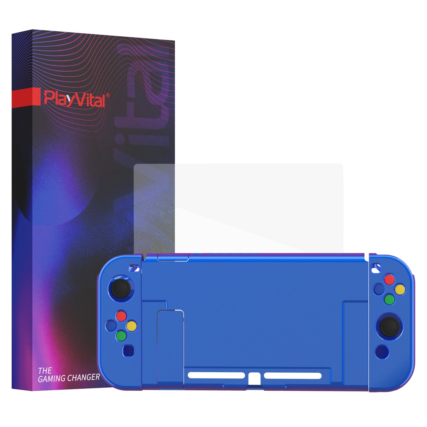 PlayVital AlterGrips Glossy Dockable Protective Case Ergonomic Grip Cover for Nintendo Switch, Interchangeable Joycon Cover w/Screen Protector & Thumb Grip Caps & Button Caps - Chameleon Purple Blue - TNSYP3001 playvital