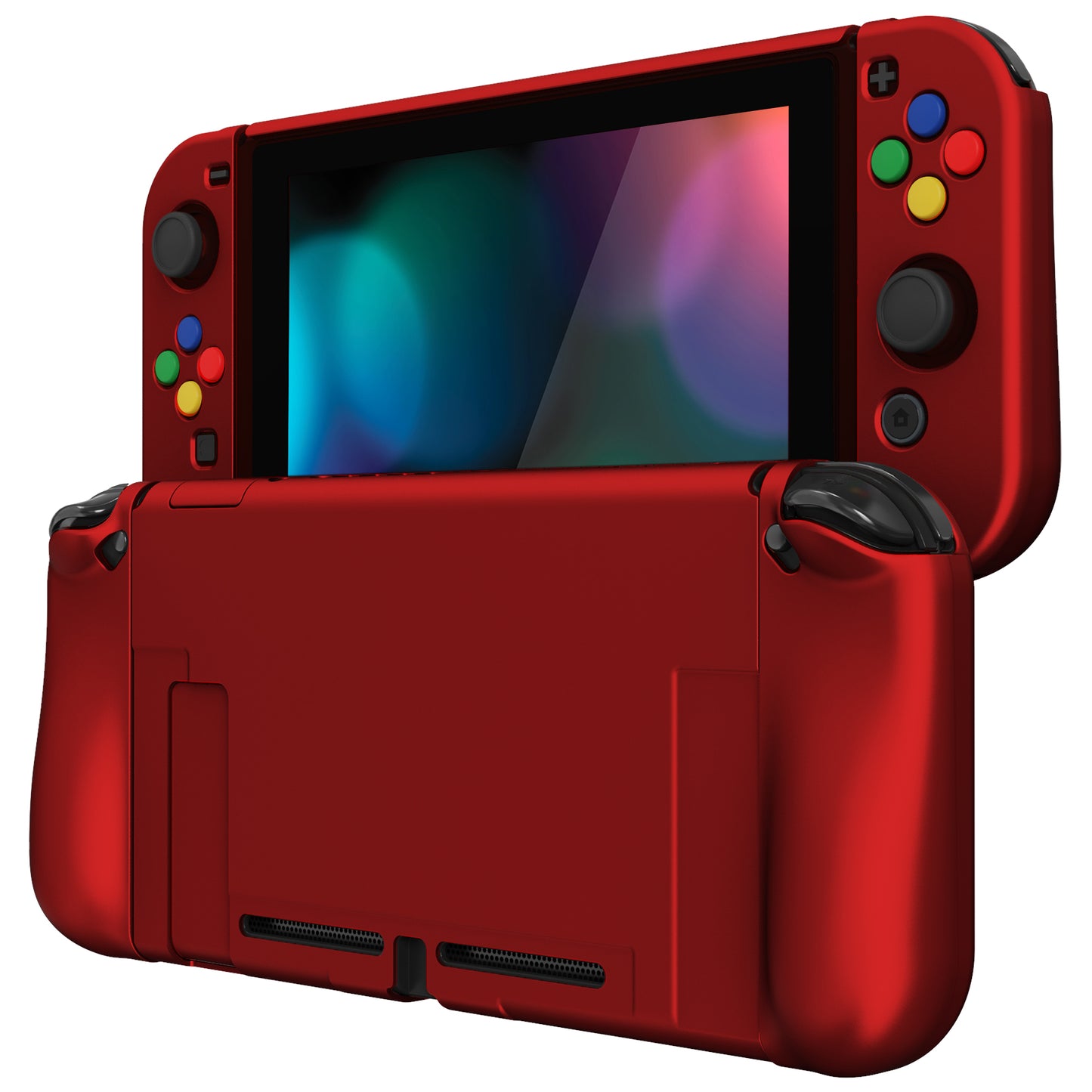 PlayVital AlterGrips Dockable Protective Case Ergonomic Grip Cover for Nintendo Switch, Interchangeable Joycon Cover w/Screen Protector & Thumb Grip Caps & Button Caps - Scarlet Red - TNSYP3004 playvital