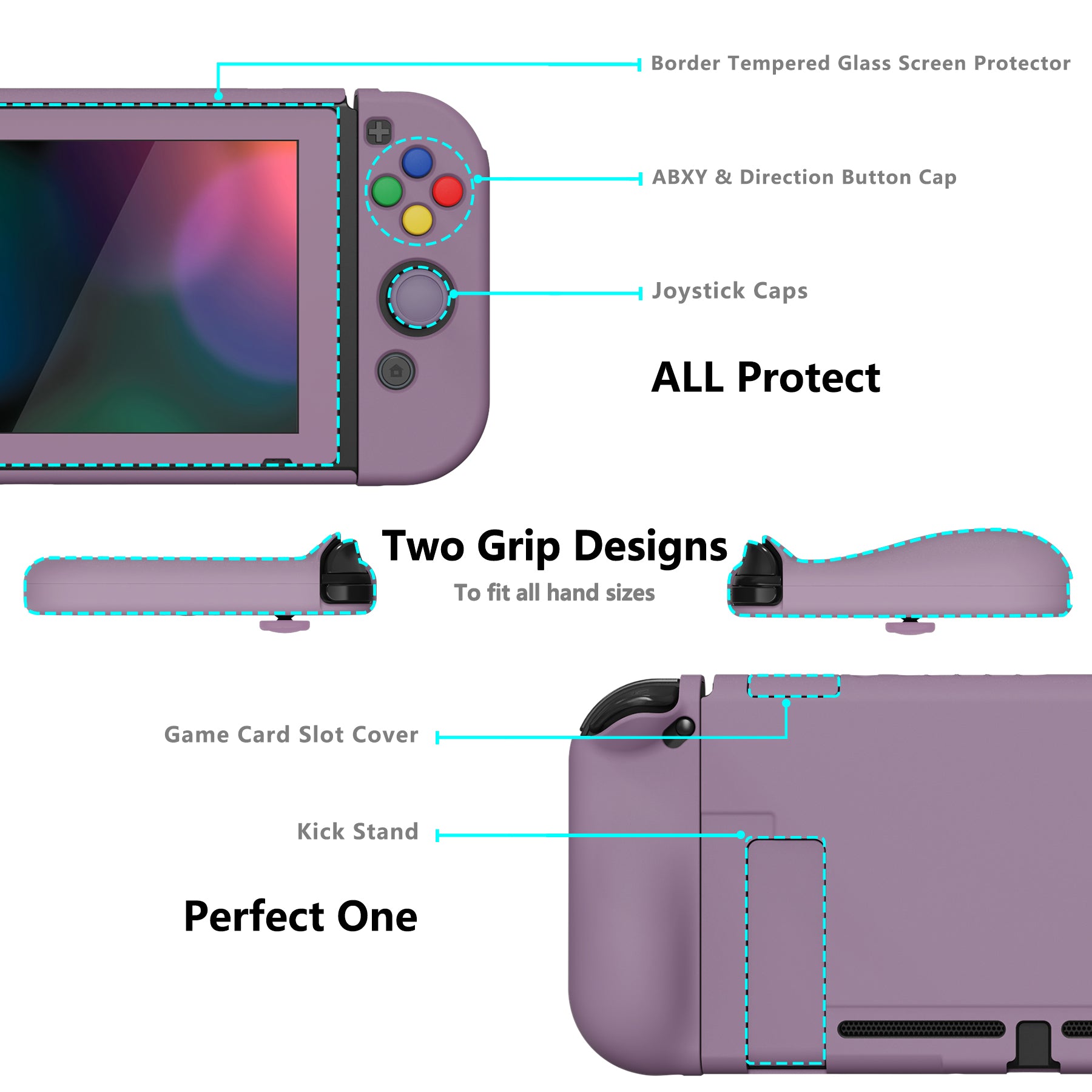 PlayVital AlterGrips Dockable Hard Shell Protective Case with Screen  Protector & Thumb Grip Caps & Button Caps for NS Switch - Dark Grayish  Violet - 