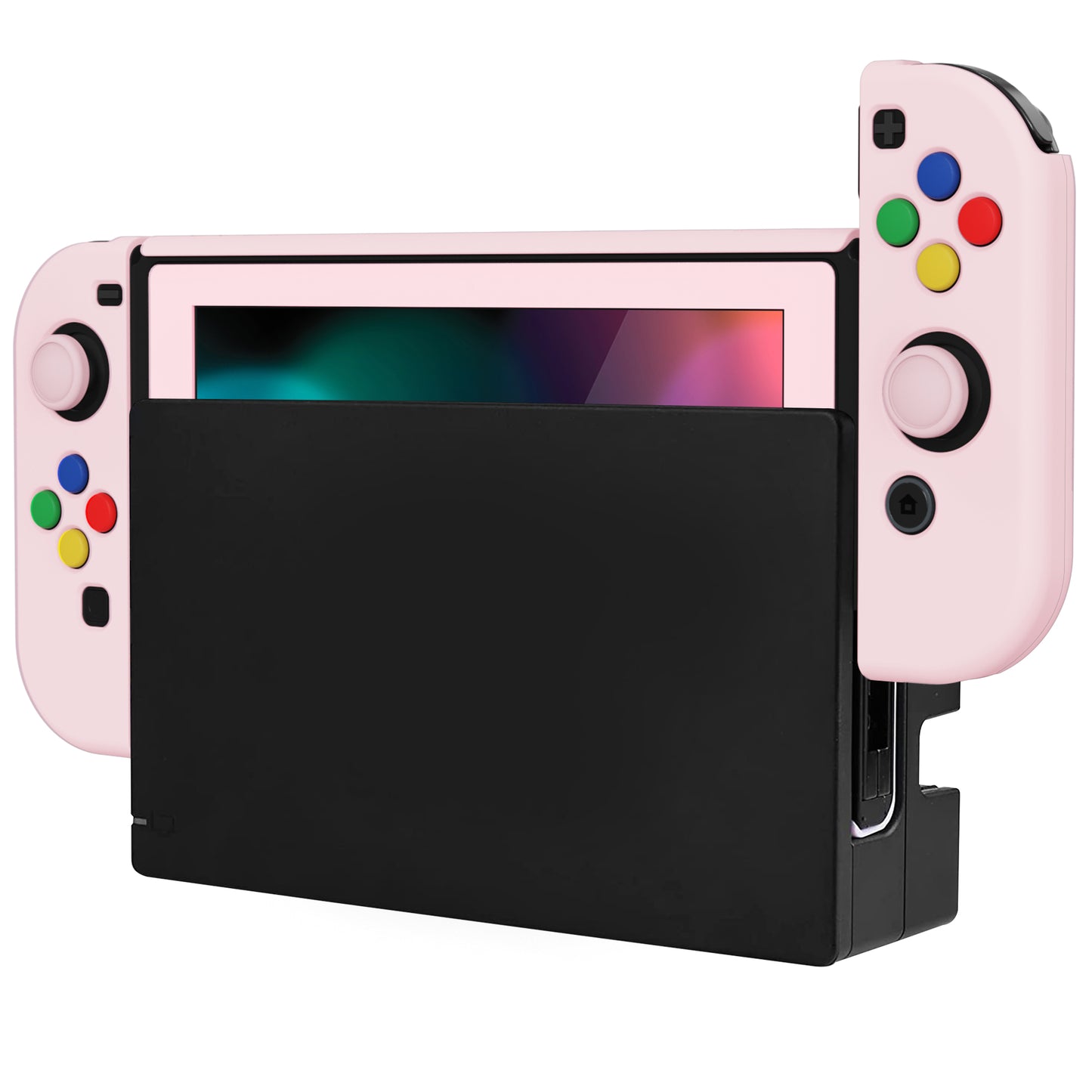 PlayVital AlterGrips Dockable Protective Case Ergonomic Grip Cover for Nintendo Switch, Interchangeable Joycon Cover w/Screen Protector & Thumb Grip Caps & Button Caps - Cherry Blossoms Pink - TNSYP3007 playvital