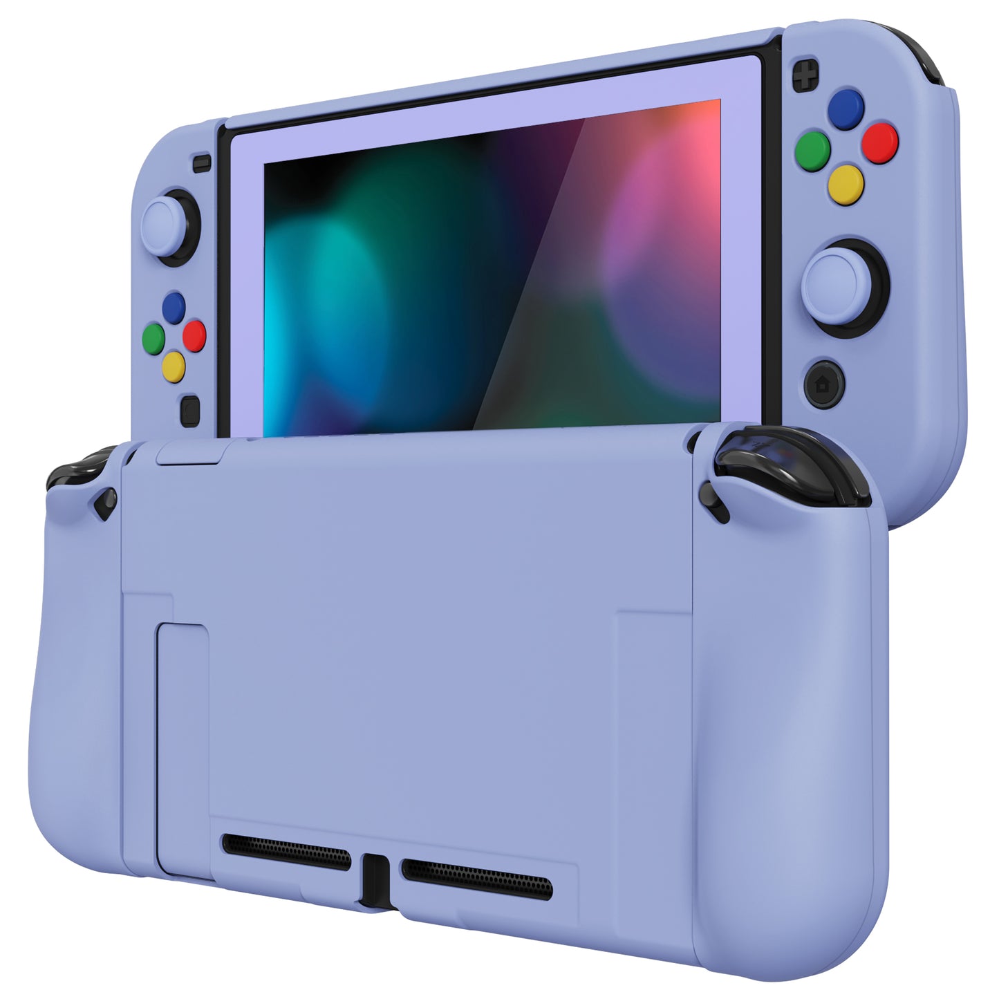 PlayVital AlterGrips Dockable Protective Case Ergonomic Grip Cover for Nintendo Switch, Interchangeable Joycon Cover w/Screen Protector & Thumb Grip Caps & Button Caps - Light Violet - TNSYP3008 playvital