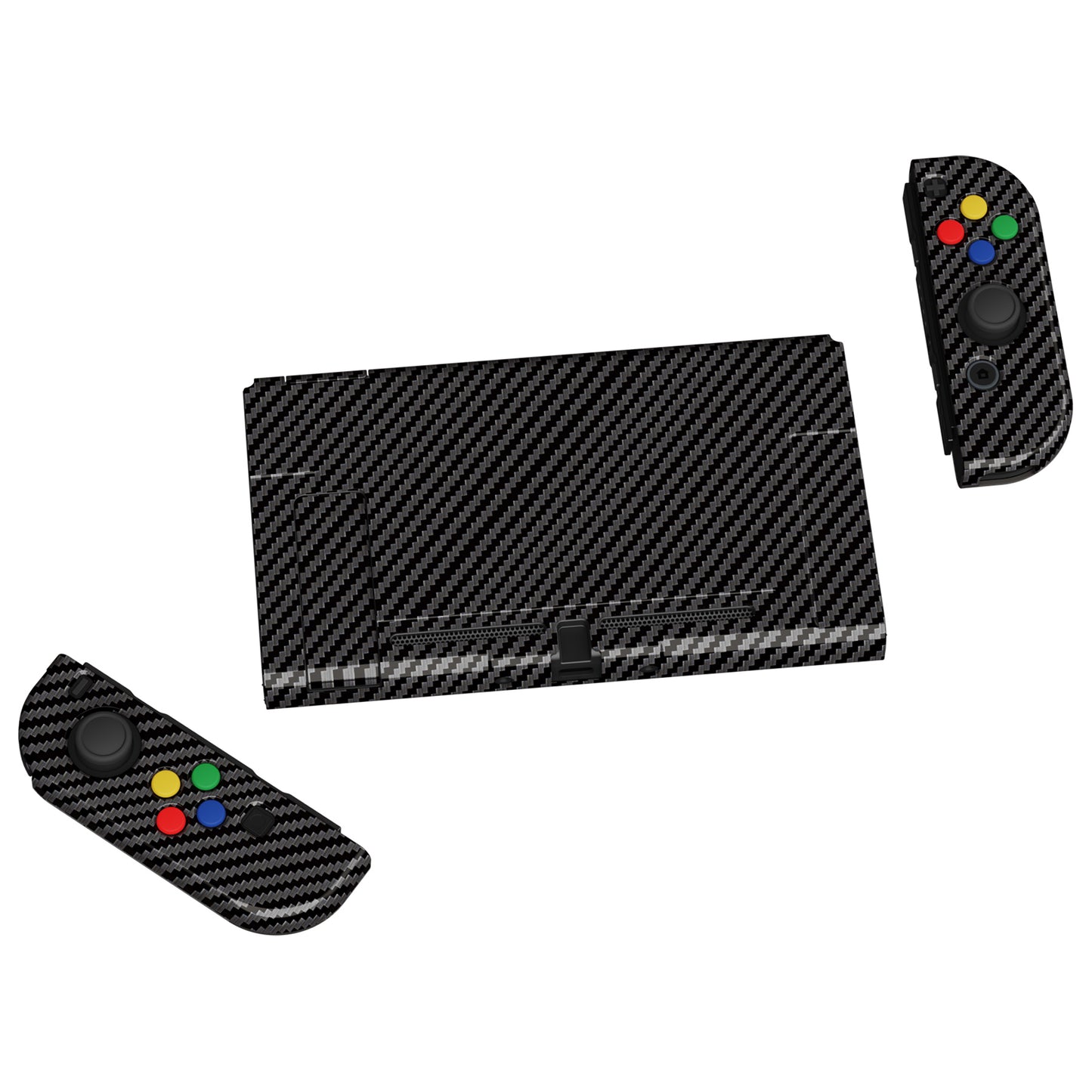 PlayVital AlterGrips Dockable Protective Case Ergonomic Grip Cover for Nintendo Switch, Interchangeable Joycon Cover w/Screen Protector & Thumb Grip Caps & Button Caps - Graphite Carbon Fiber - TNSYS2002 playvital