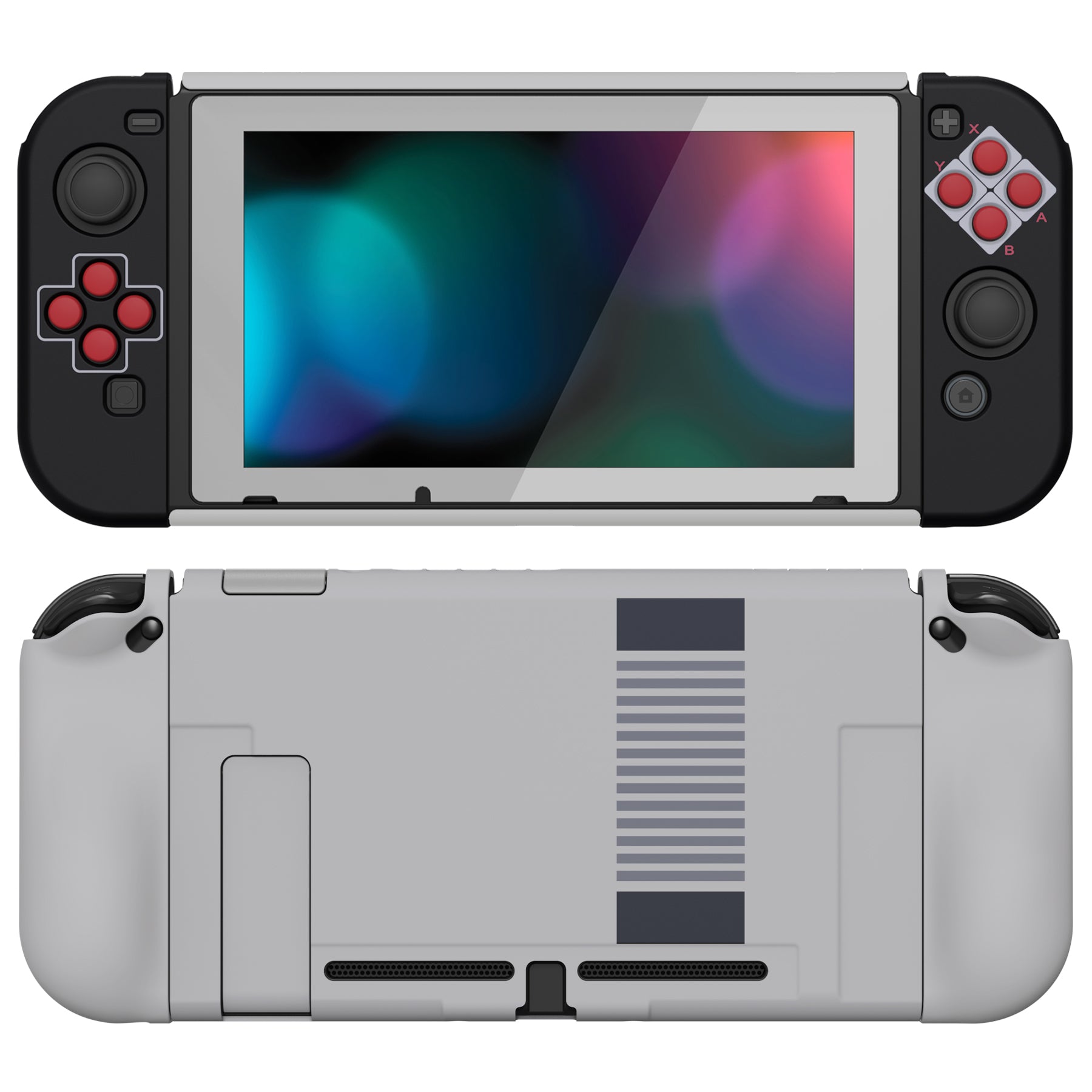 PlayVital AlterGrips Dockable Protective Case Ergonomic Grip Cover for Nintendo Switch, Interchangeable Joycon Cover w/Screen Protector & Thumb Grip Caps & Button Caps - Classics NES Style - TNSYY7002 playvital