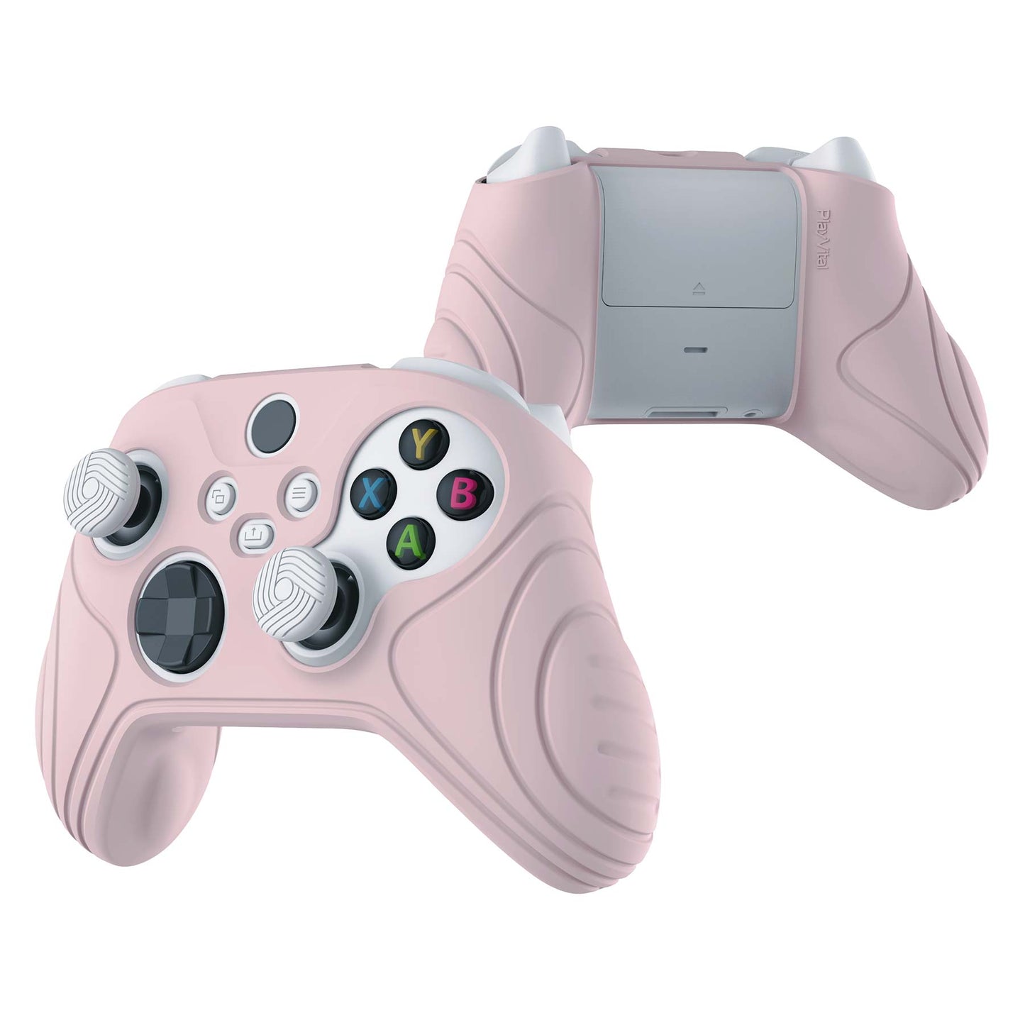 PlayVital Samurai Edition Pink Anti-slip Controller Grip Silicone Skin, Ergonomic Soft Rubber Protective Case Cover for Xbox Series S/X Controller with White Thumb Stick Caps - WAX3005 PlayVital