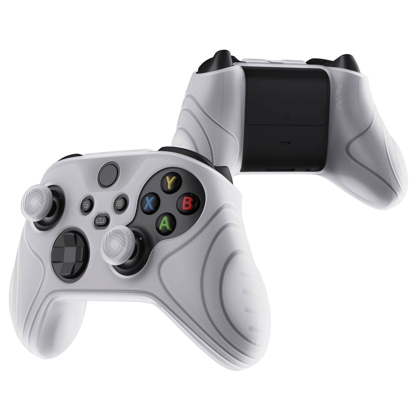 PlayVital Samurai Edition Clear White Anti-slip Controller Grip Silicone Skin, Ergonomic Soft Rubber Protective Case Cover for Xbox Series S/X Controller with Clear White Thumb Stick Caps - WAX3012 PlayVital
