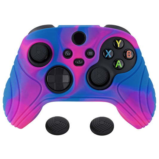 PlayVital Samurai Edition Pink & Purple & Blue Anti-slip Controller Grip Silicone Skin, Ergonomic Soft Rubber Protective Case Cover for Xbox Series S/X Controller with Black Thumb Stick Caps - WAX3015 PlayVital
