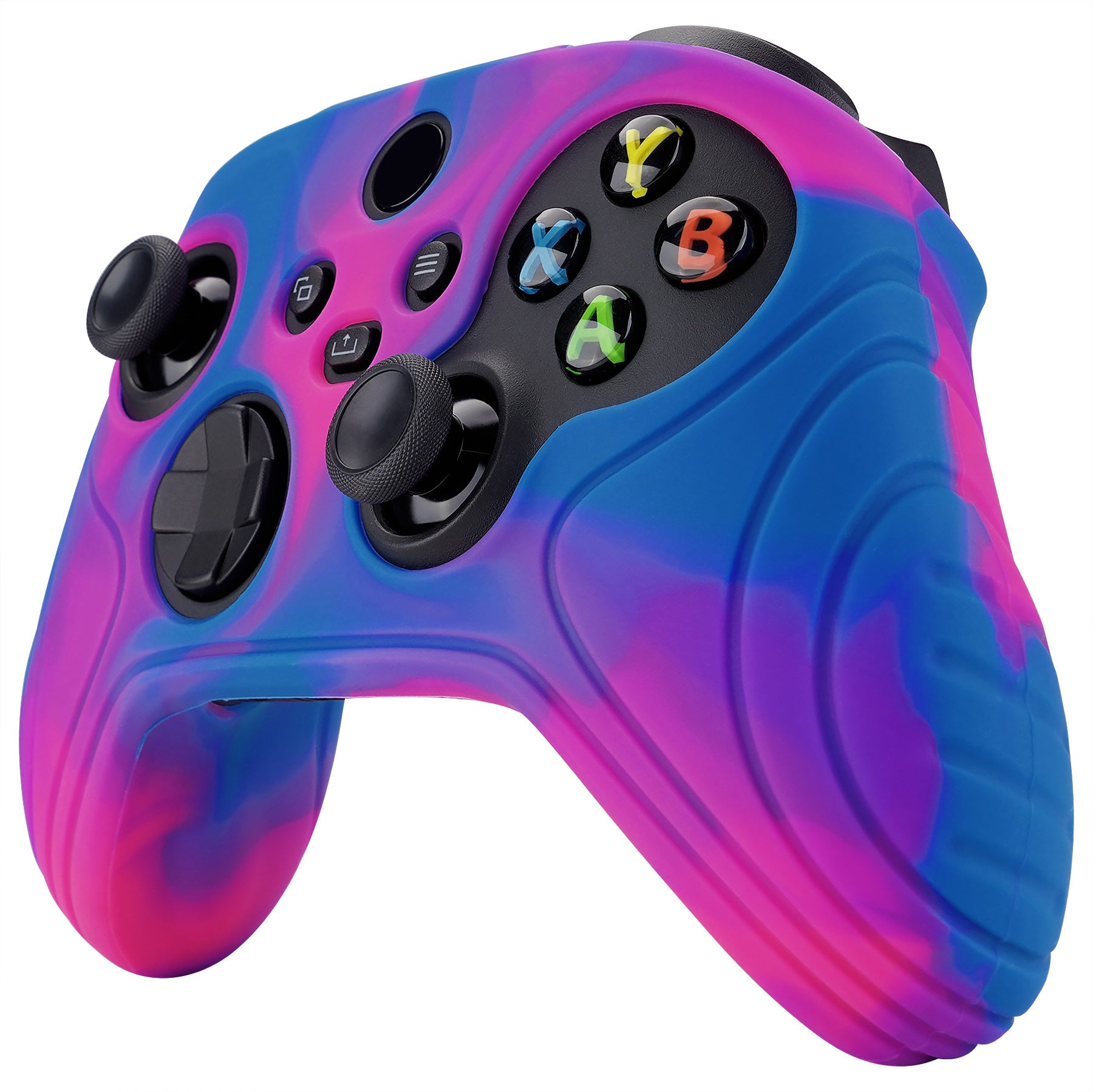 PlayVital Samurai Edition Pink & Purple & Blue Anti-slip Controller Grip Silicone Skin, Ergonomic Soft Rubber Protective Case Cover for Xbox Series S/X Controller with Black Thumb Stick Caps - WAX3015 PlayVital