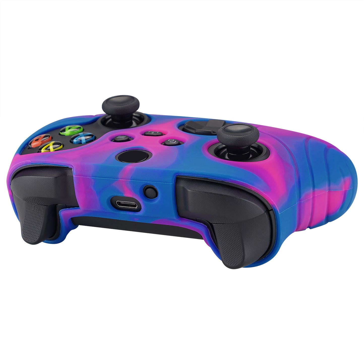 PlayVital Samurai Edition Pink & Purple & Blue Anti-slip Controller Grip Silicone Skin, Ergonomic Soft Rubber Protective Case Cover for Xbox Series S/X Controller with Black Thumb Stick Caps - WAX3015 PlayVital