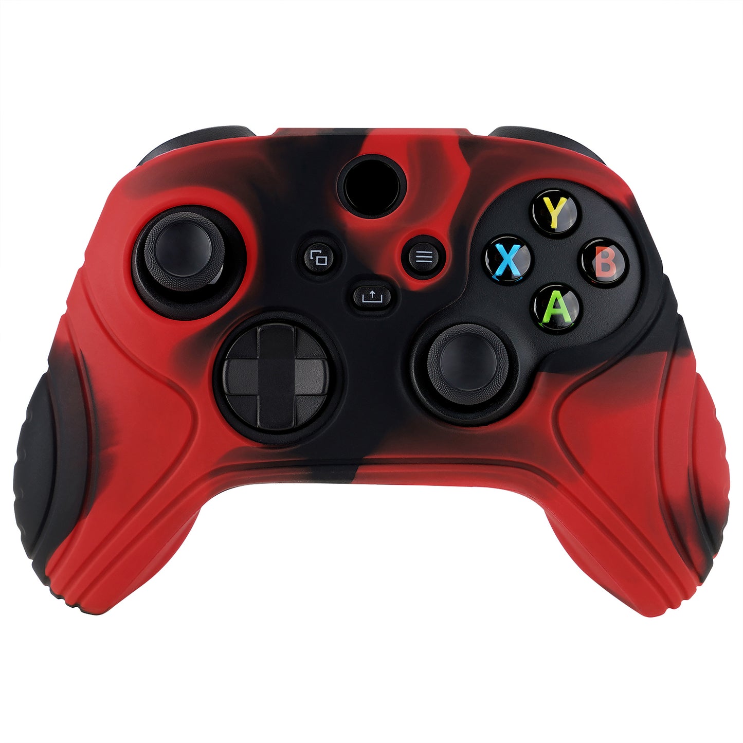 PlayVital Samurai Edition Red & Black Anti-slip Controller Grip Silicone Skin, Ergonomic Soft Rubber Protective Case Cover for Xbox Series S/X Controller with Black Thumb Stick Caps - WAX3016 PlayVital