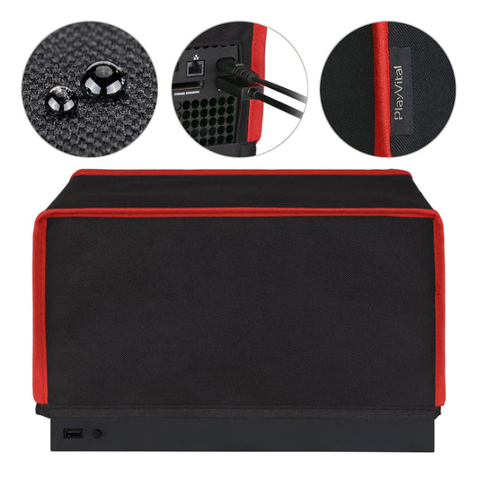 PlayVital Black & Red Trim Nylon Horizontal Dust Cover for Xbox Series X Console, Soft Neat Lining Dust Guard, Anti Scratch Waterproof Cover Sleeve for Xbox Series X Console - X3PJ019 PlayVital