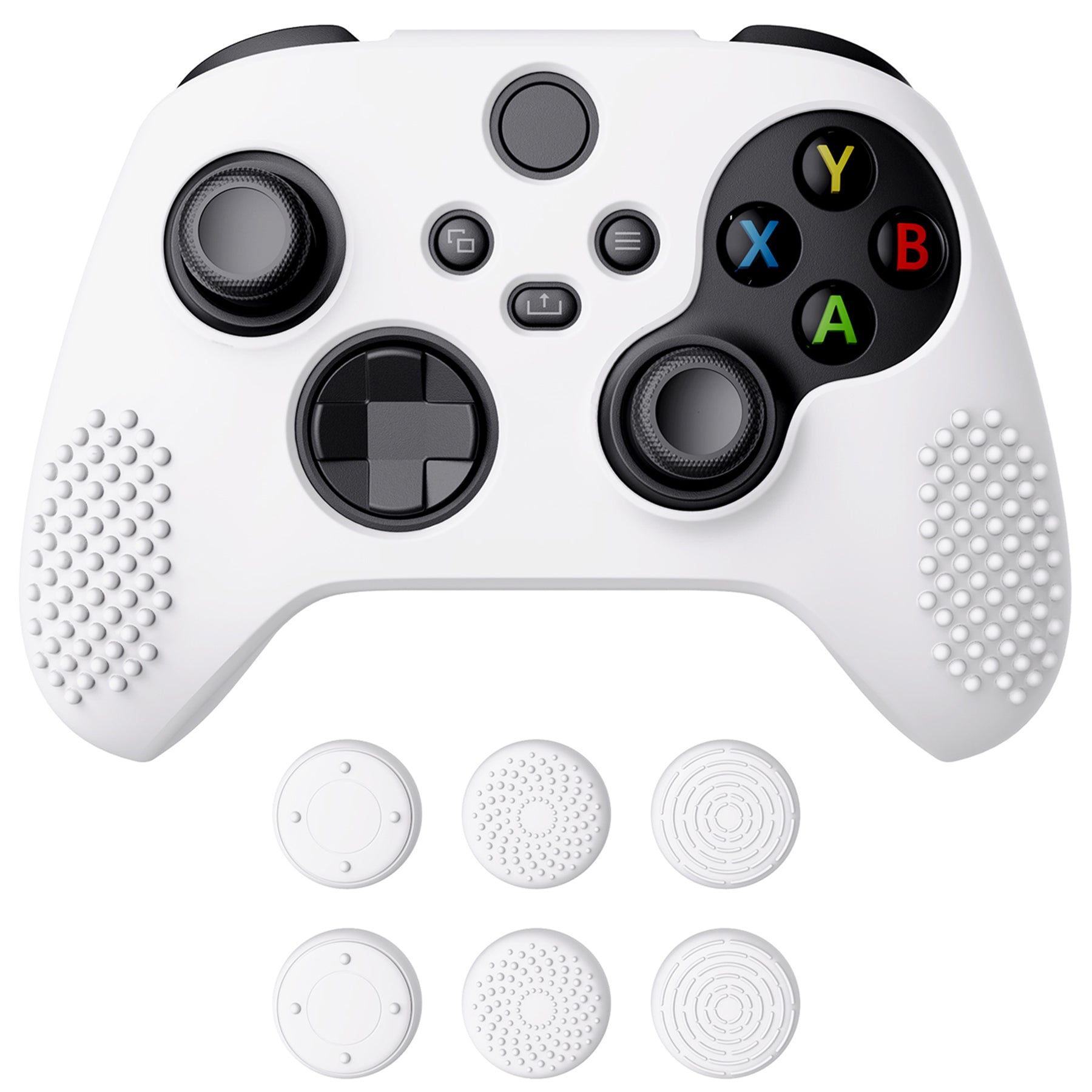 PlayVital White 3D Studded Edition Anti-slip Silicone Cover Skin for Xbox Series X Controller, Soft Rubber Case Protector for Xbox Series S Controller with 6 White Thumb Grip Caps - SDX3002 PlayVital
