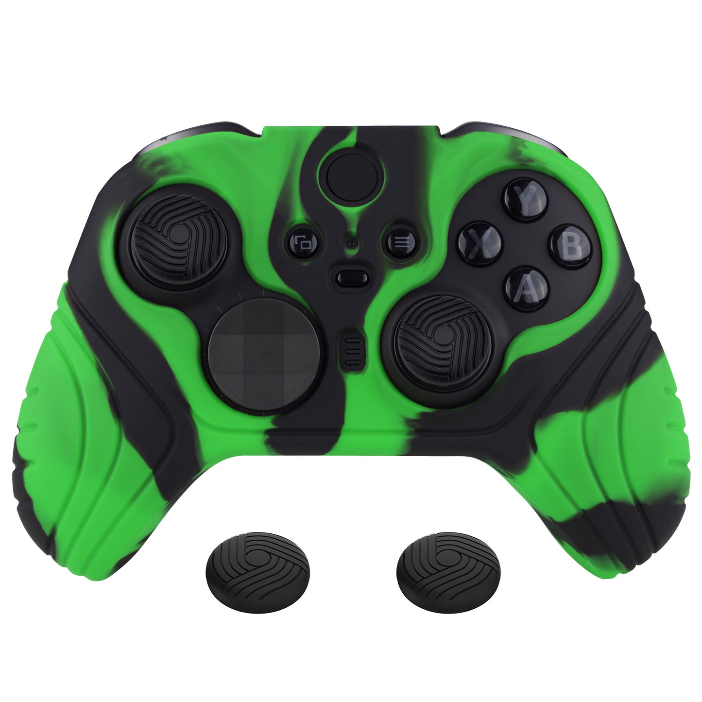 PlayVital Samurai Edition Anti Slip Silicone Case Cover for Xbox Elite Wireless Controller Series 2, Ergonomic Soft Rubber Skin Protector for Xbox Elite Series 2 with Thumb Grip Caps - Green & Black- XBE2M005 playvital
