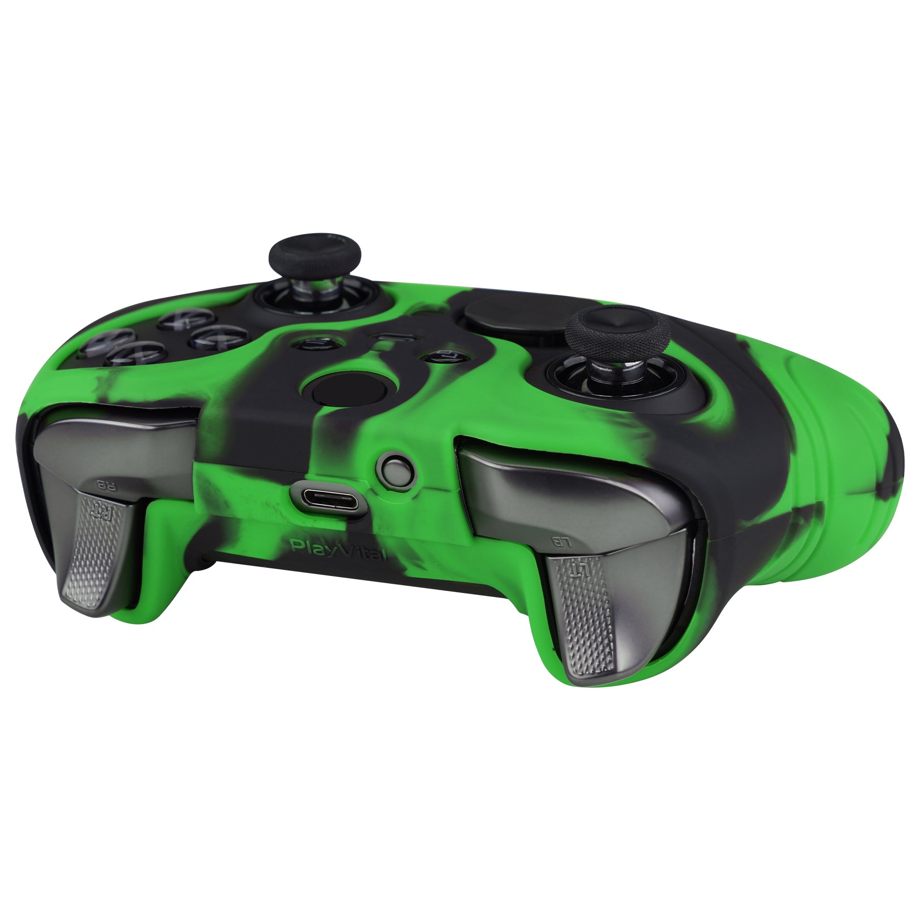 PlayVital Samurai Edition Anti Slip Silicone Case Cover for Xbox Elite Wireless Controller Series 2, Ergonomic Soft Rubber Skin Protector for Xbox Elite Series 2 with Thumb Grip Caps - Green & Black- XBE2M005 playvital