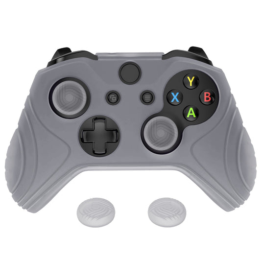 PlayVital Samurai Edition Clear White Anti-Slip Controller Grip Silicone Skin for Xbox One X/S Controller, Ergonomic Soft Rubber Protective Case Cover for Xbox One S/X Controller with Clear White Thumb Stick Caps - XOQ040 playvital