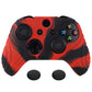PlayVital Samurai Edition Red & Black Anti-Slip Controller Grip Silicone Skin for Xbox One X/S Controller, Ergonomic Soft Rubber Protective Case Cover for Xbox One S/X Controller with Black Thumb Stick Caps - XOQ043 playvital