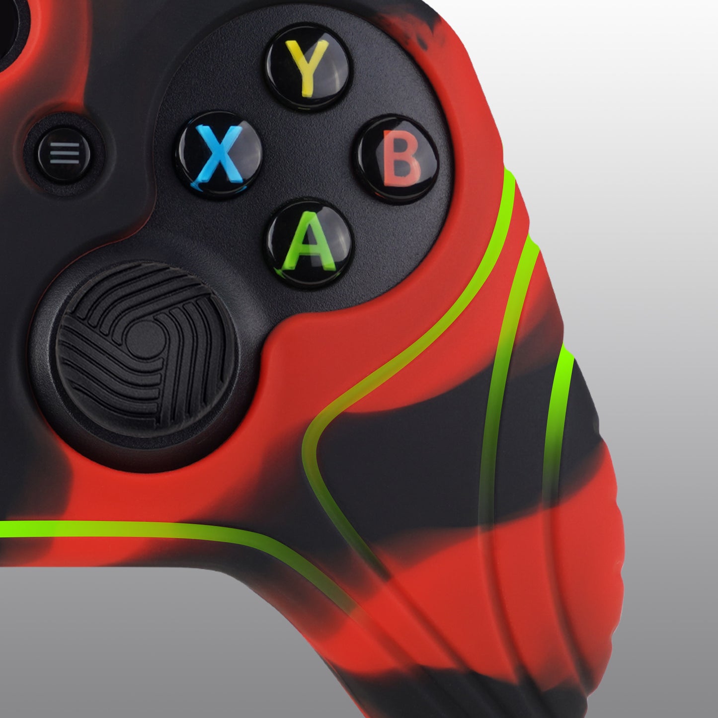 PlayVital Samurai Edition Red & Black Anti-Slip Controller Grip Silicone Skin for Xbox One X/S Controller, Ergonomic Soft Rubber Protective Case Cover for Xbox One S/X Controller with Black Thumb Stick Caps - XOQ043 playvital