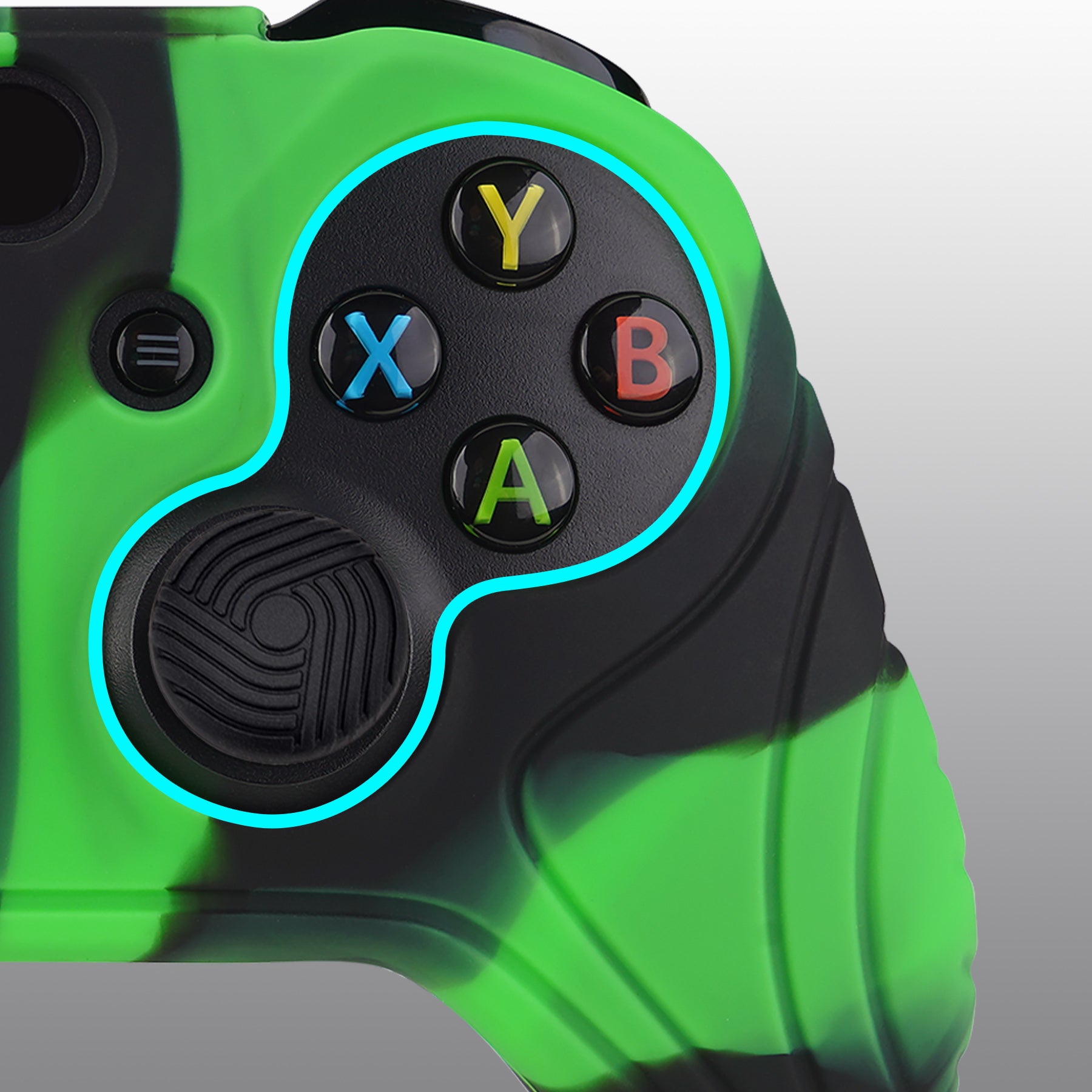 PlayVital Samurai Edition Green & Black Anti-Slip Controller Grip Silicone Skin for Xbox One X/S Controller, Ergonomic Soft Rubber Protective Case Cover for Xbox One S/X Controller with Black Thumb Stick Caps - XOQ044 playvital