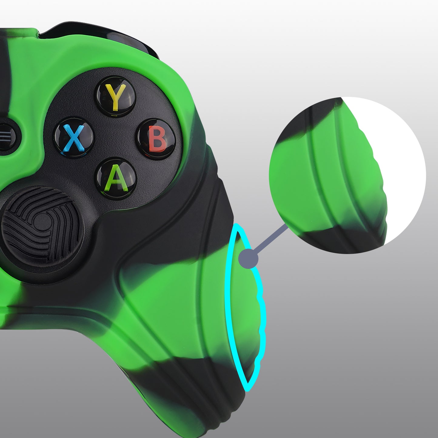 PlayVital Samurai Edition Green & Black Anti-Slip Controller Grip Silicone Skin for Xbox One X/S Controller, Ergonomic Soft Rubber Protective Case Cover for Xbox One S/X Controller with Black Thumb Stick Caps - XOQ044 playvital