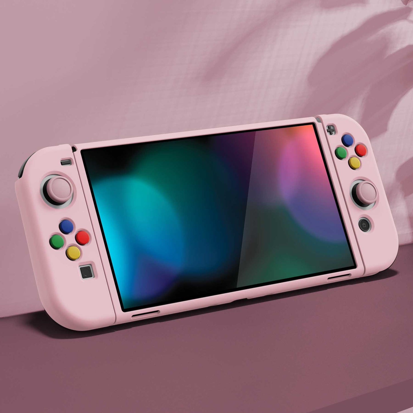 PlayVital ZealProtect Soft Protective Case for Switch OLED, Flexible Protector Joycon Grip Cover for Switch OLED with Thumb Grip Caps & ABXY Direction Button Caps - Cherry Blossoms Pink - XSOYM5002 playvital