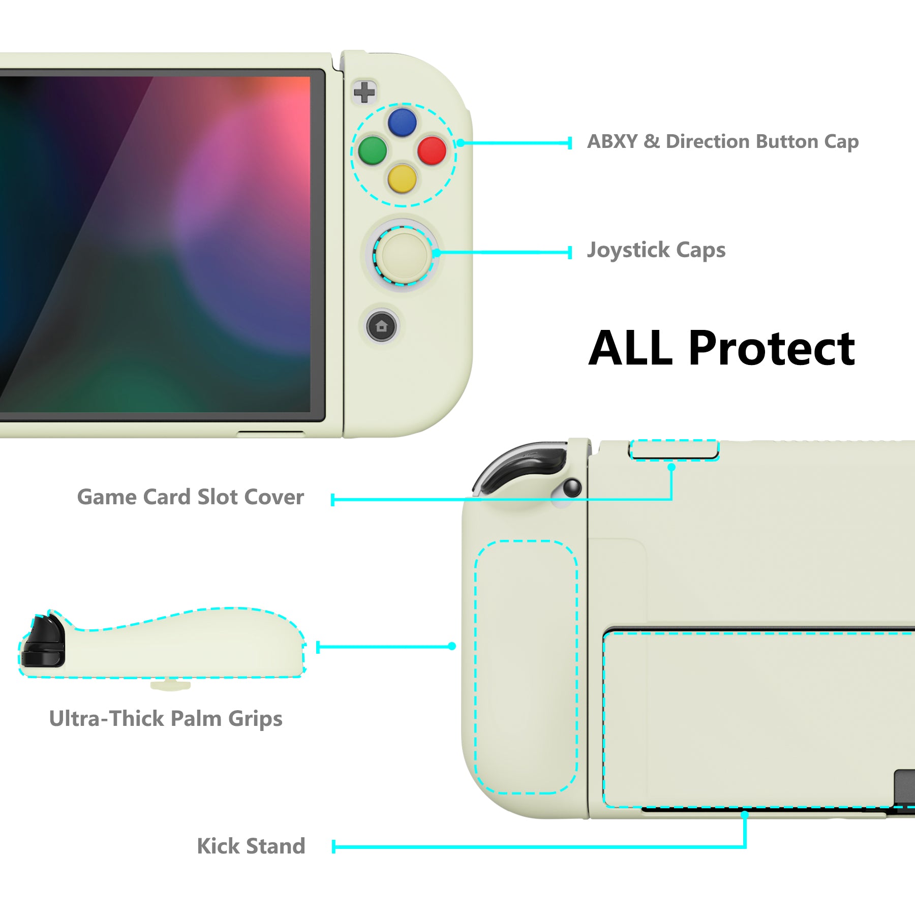 PlayVital ZealProtect Soft Protective Case for Switch OLED, Flexible Protector Joycon Grip Cover for Switch OLED with Thumb Grip Caps & ABXY Direction Button Caps - Antique Yellow - XSOYM5005 playvital