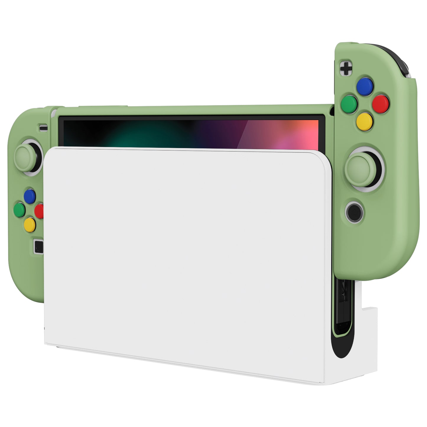 PlayVital ZealProtect Soft Protective Case for Switch OLED, Flexible Protector Joycon Grip Cover for Switch OLED with Thumb Grip Caps & ABXY Direction Button Caps - Matcha Green - XSOYM5006 playvital