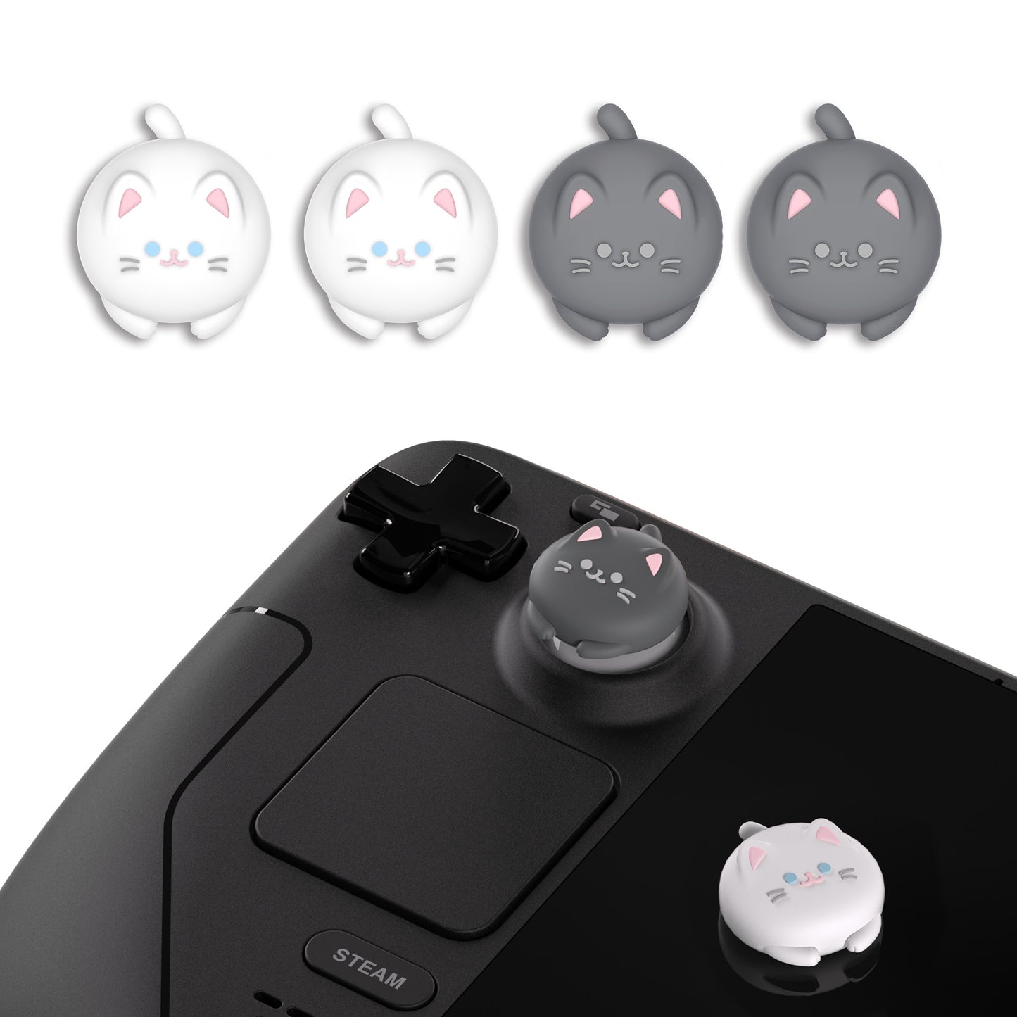 PlayVital Thumb Grip Caps for Steam Deck, Silicone Thumbsticks Grips Joystick Caps for Steam Deck - Cutie Kitty - YFSDM007 PlayVital