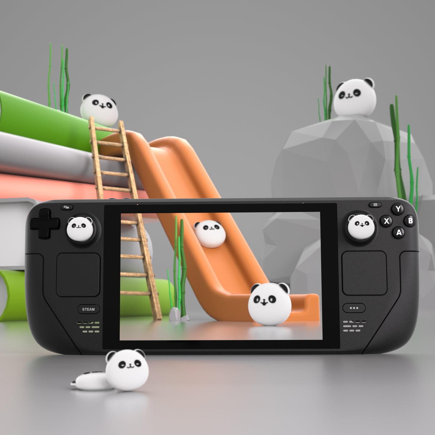 PlayVital Thumb Grip Caps for Steam Deck, Silicone Thumbsticks Grips Joystick Caps for Steam Deck - Chubby Panda - YFSDM008 PlayVital