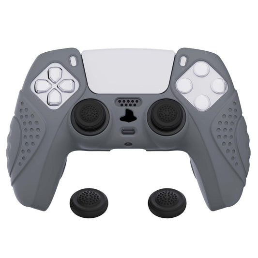PlayVital Guardian Edition Gray Ergonomic Soft Anti-slip Controller Silicone Case Cover, Rubber Protector Skins with Black Joystick Caps for PS5 Controller - YHPF006 PlayVital