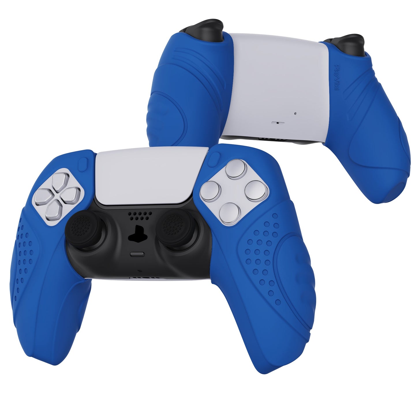 PlayVital Guardian Edition Blue Ergonomic Soft Controller Silicone Case Grips for PS5, Rubber Protector Skins with Thumbstick Caps for PS5 Controller Compatible with Charging Station - YHPF016 PlayVital