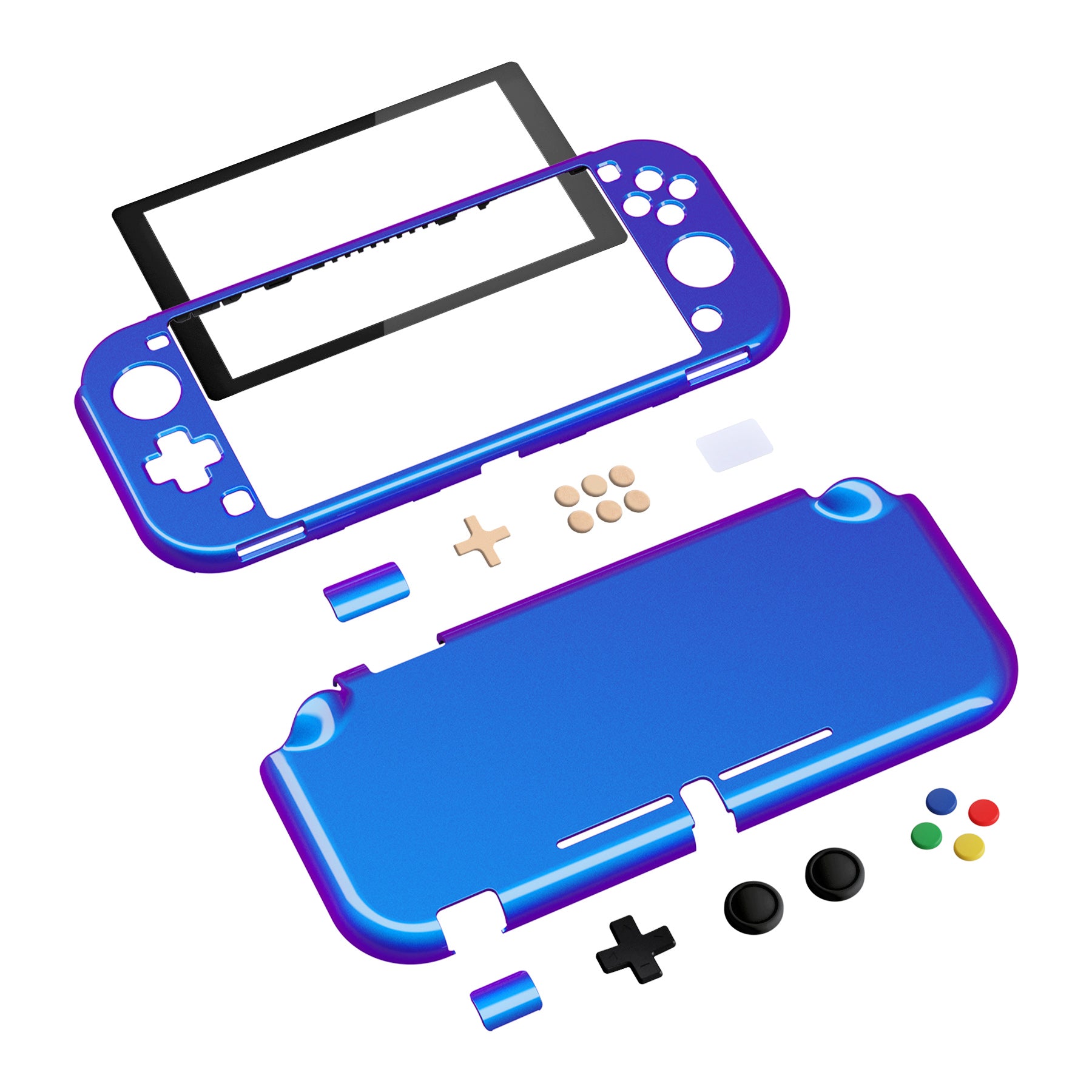 PlayVital Glossy Chameleon Purple Blue Protective Case for NS Switch Lite, Hard Cover Protector for NS Switch Lite - 1 x Black Border Tempered Glass Screen Protector Included - YYNLP001 PlayVital