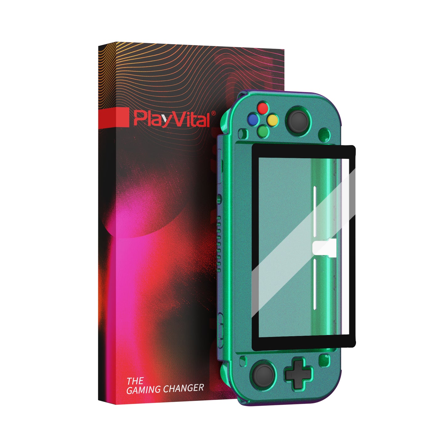 PlayVital Customized Protective Grip Case for Nintendo Switch Lite, Glossy Chameleon Green Purple Hard Cover Protector for Nintendo Switch Lite - 1 x Black Border Tempered Glass Screen Protector Included - YYNLP002 PlayVital