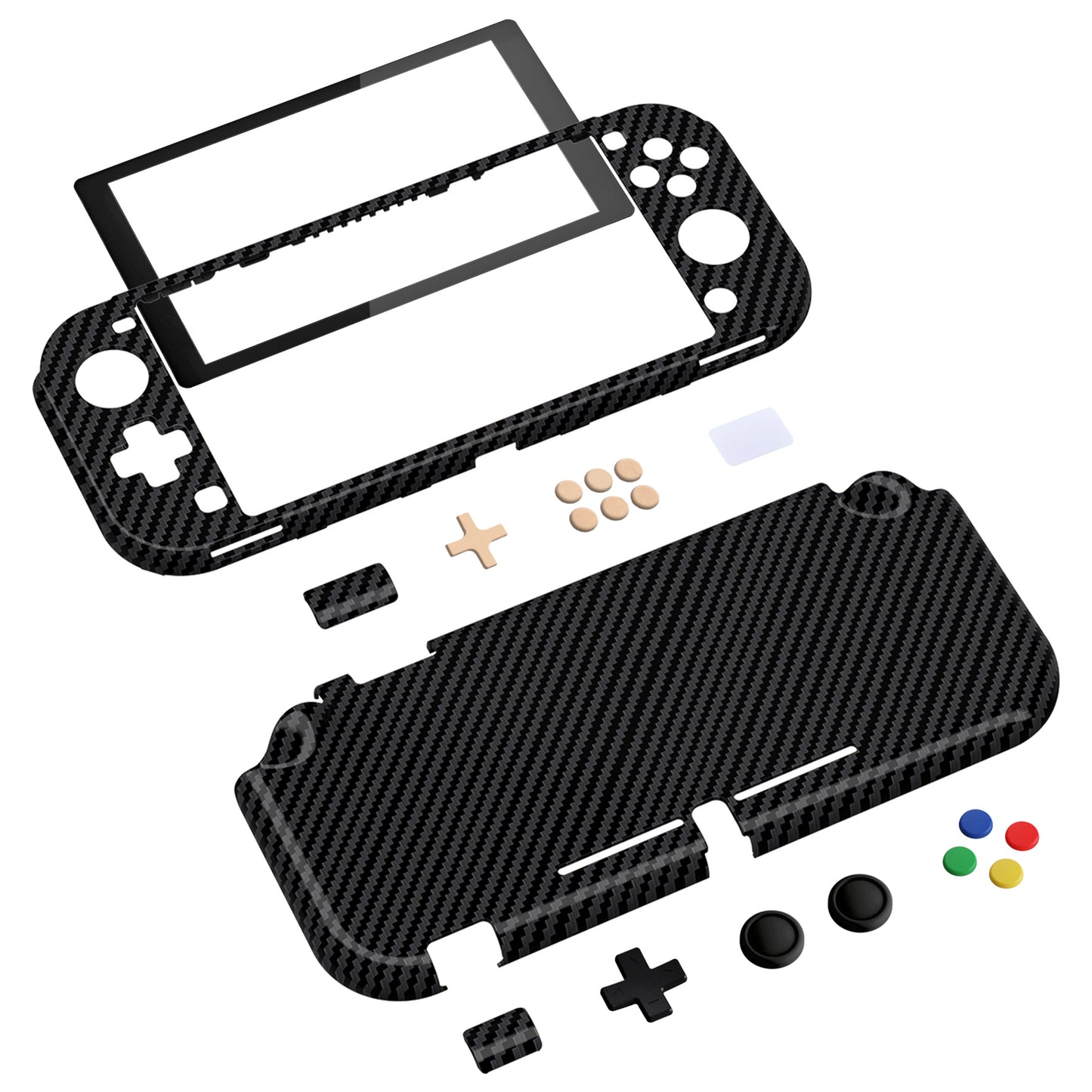 PlayVital Graphite Carbon Fiber Protective Grip Case for Nintendo Switch Lite, Hard Cover Protector for Nintendo Switch Lite - Screen Protector & Thumb Grips & Buttons Stickers Included - YYNLS001 PlayVital