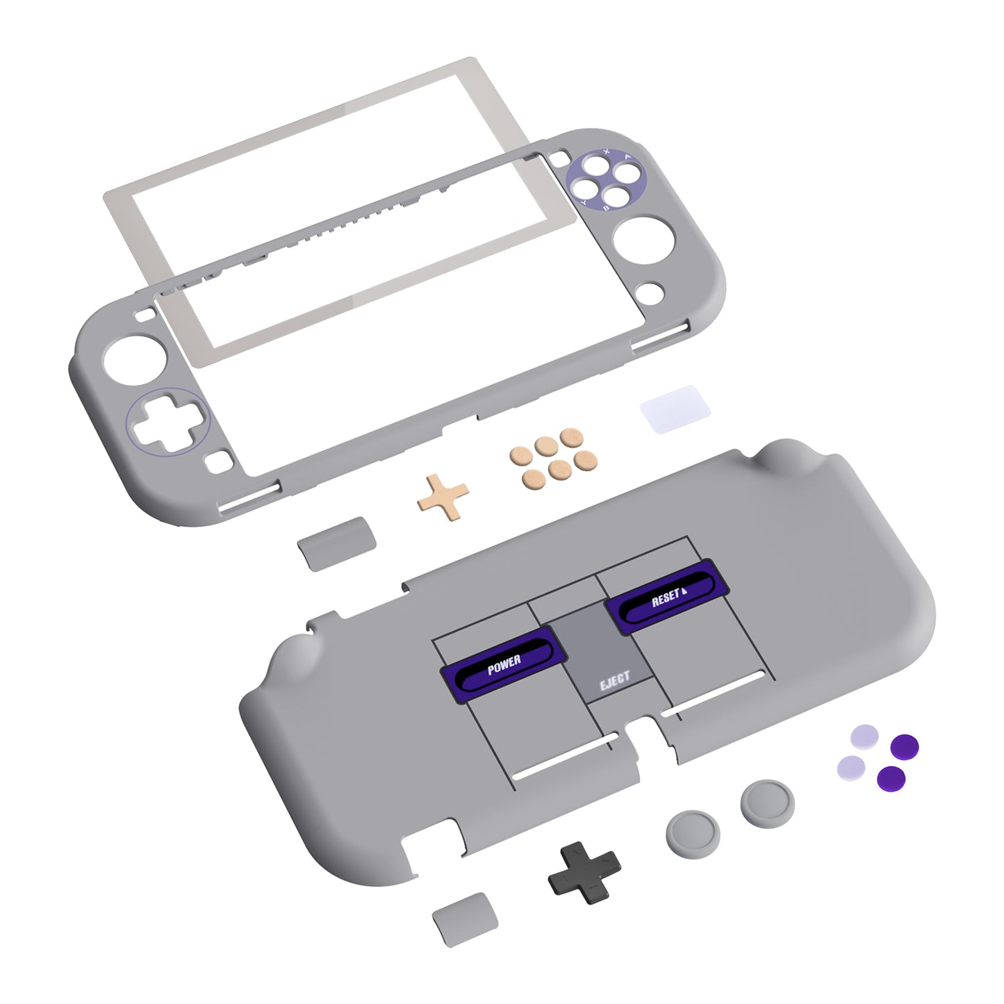 eXtremeRate PlayVital Classics SNES Style Protective Grip Case for NS Switch Lite, Hard Cover for Nintendo Switch Lite - Screen Protector & Thumb Grips & Buttons Caps Stickers Included - YYNLY003 playvital