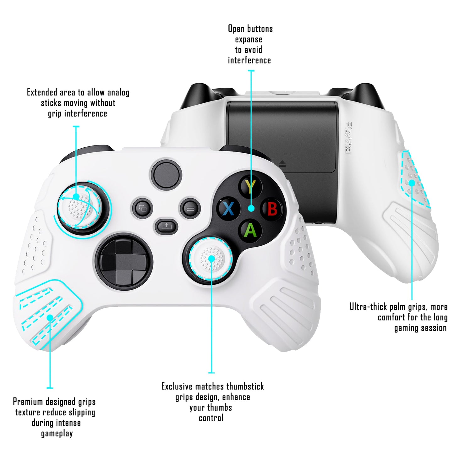 PlayVital Guardian Edition White Ergonomic Soft Anti-slip Controller Silicone Case Cover, Rubber Protector Skins with White Joystick Caps for Xbox Series S and Xbox Series X Controller - HCX3002 PlayVital